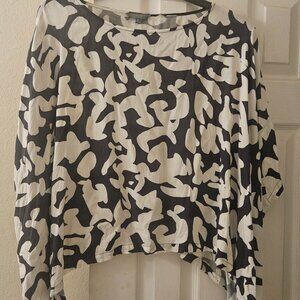 Grade&gather Lagenlook boho gray white cropped oversize top Poncho Blouse L